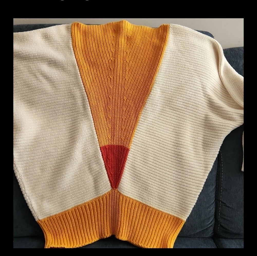 Jil Sander Cream, Orange, and Yellow Colorblock Dolman Sleeve Sweater M/L